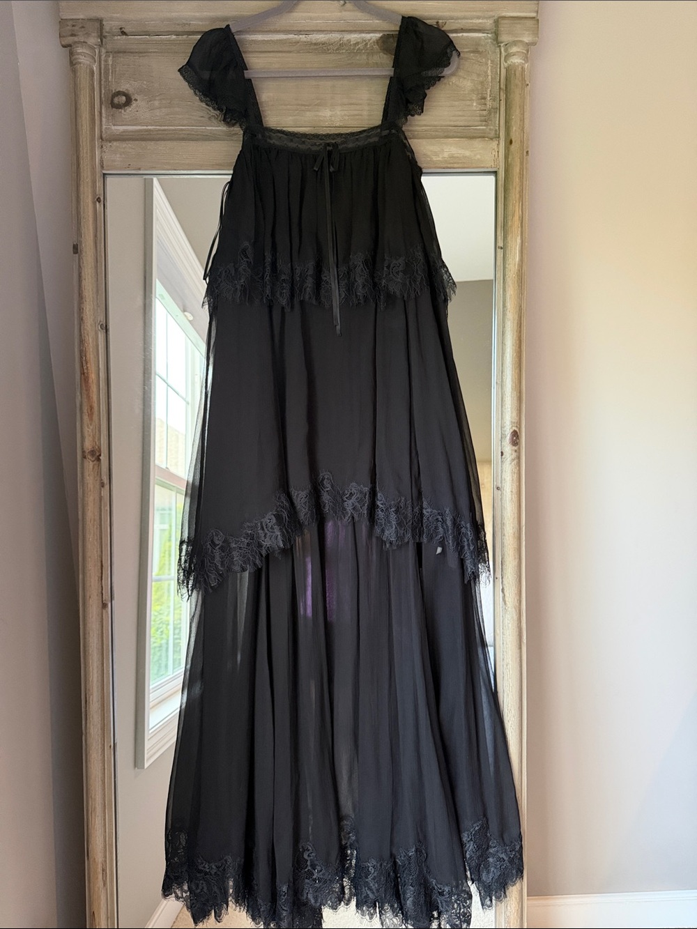 Black Lace Tiered Maxi Dress - Women